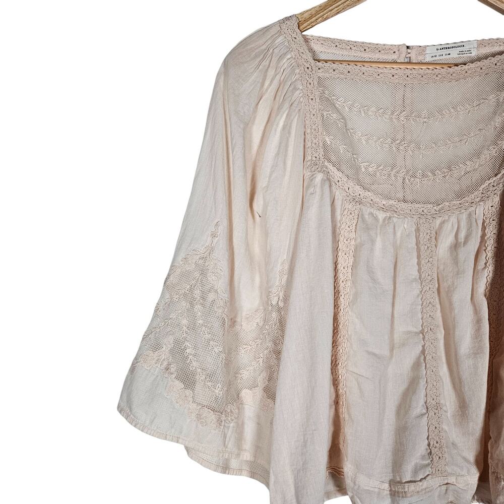 Anthropologie Crochet-Trim Peasant Top in Blush - Picture 3 of 13